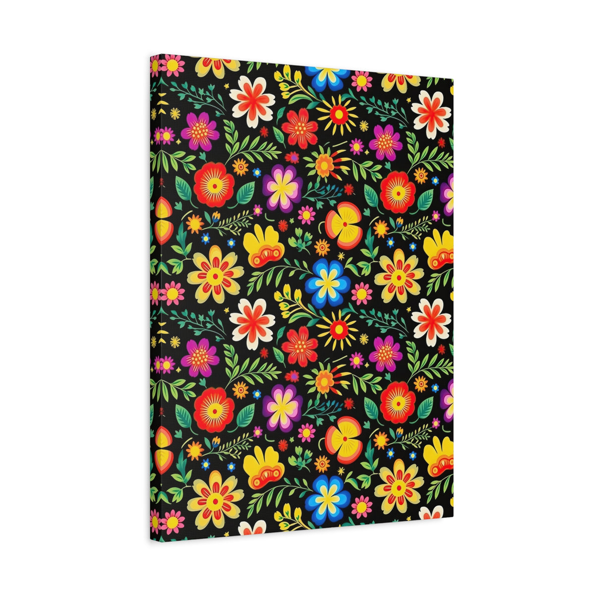 Mexican Floral Fiesta Pattern 032 - 18 in x 24 in Matte Canvas, Stretched, 1.25 in