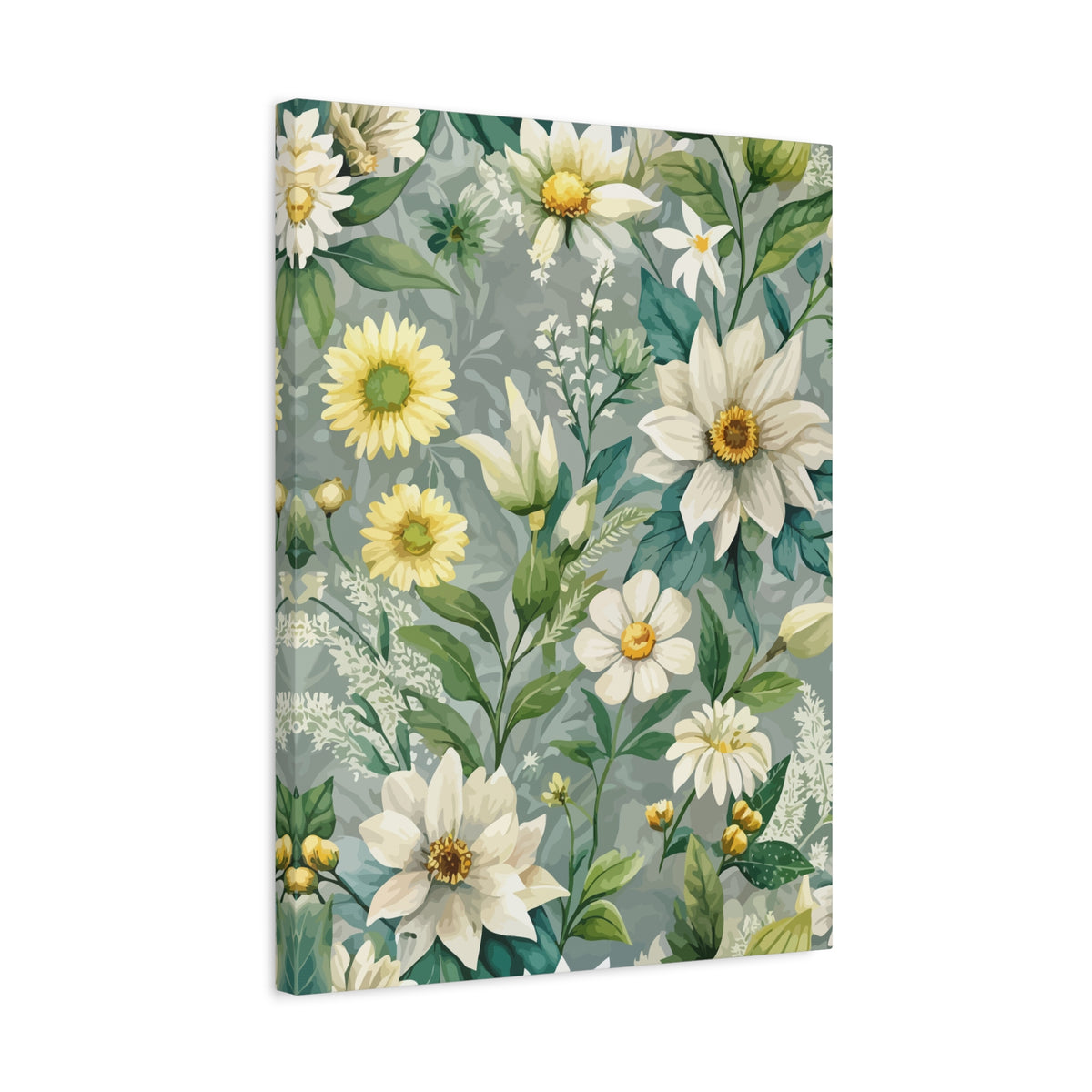 Folk Floral Pattern, Alpine Inspired 04 - 18 in x 24 in Matte Canvas, Stretched, 1.25 in