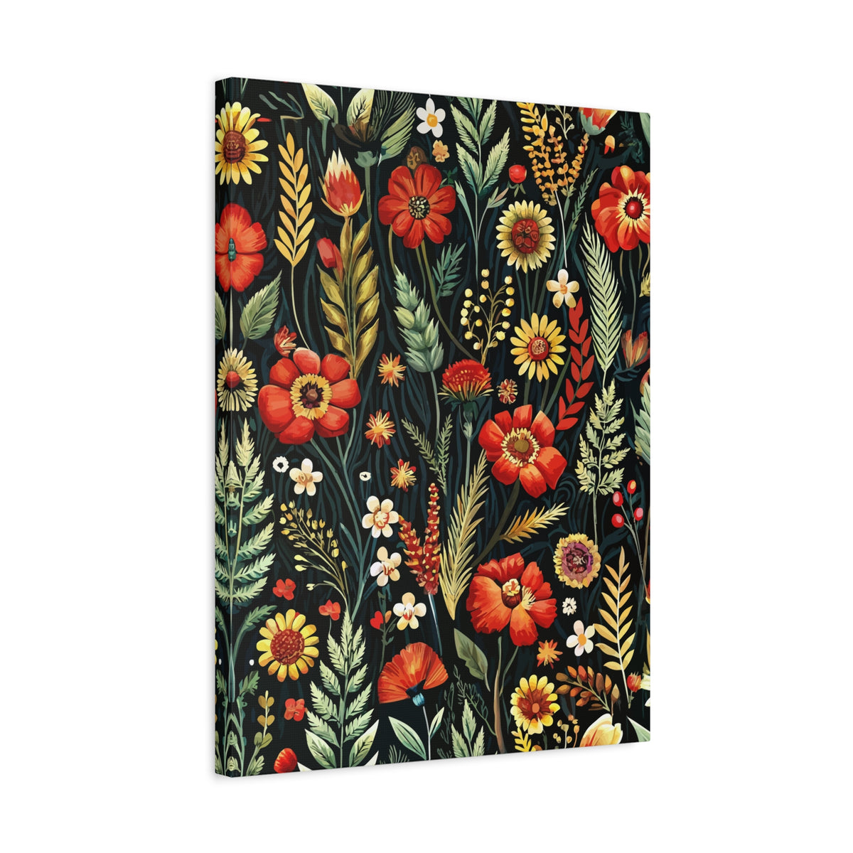 Folk Floral Pattern, Balkan Inspired 02 - 18 in x 24 in Matte Canvas, Stretched, 1.25 in