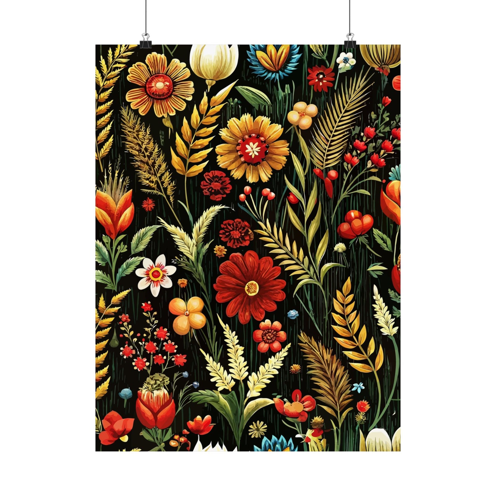 Folk Floral Pattern, Balkan Inspired 01 - 18 in x 24 in Matte Poster