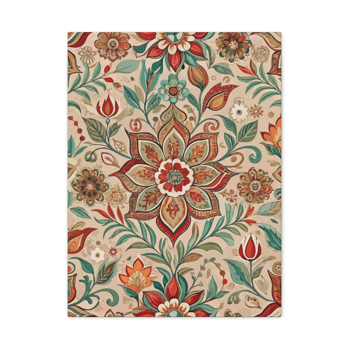 Folk Floral Pattern, Moroccan Inspired 03 - 18 in x 24 in Matte Canvas, Stretched, 1.25 in