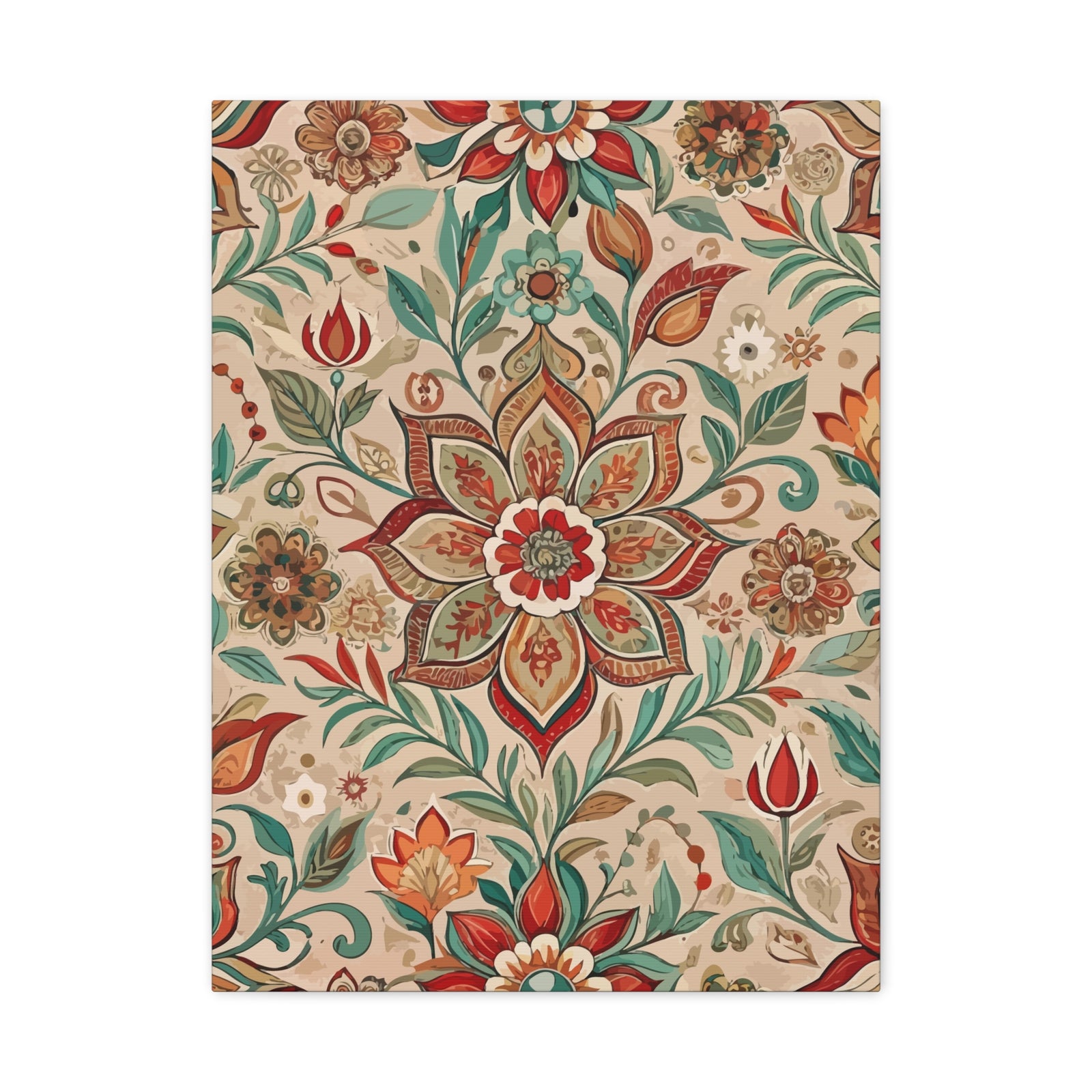 Folk Floral Pattern, Moroccan Inspired 03 - 18 in x 24 in Matte Canvas, Stretched, 1.25 in