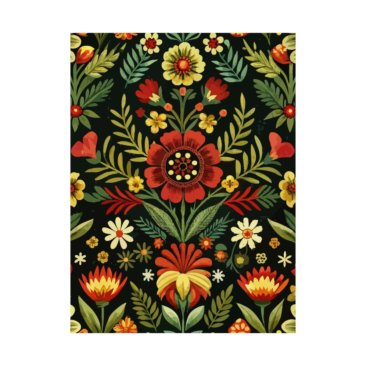 Folk Floral Pattern, Serbian Inspired 01 - 18 in x 24 in Matte Poster