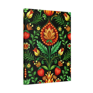 Folk Floral Pattern, Hungarian Inspired 01 - 18 in x 24 in Matte Canvas, Stretched, 1.25 in