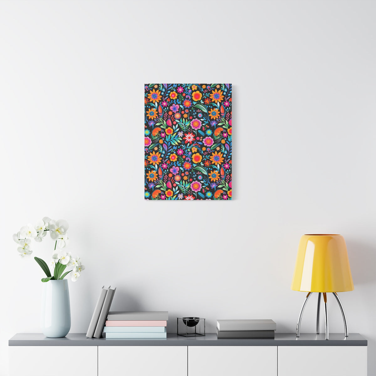 Mexican Floral Fiesta Pattern 060 - 18 in x 24 in Matte Canvas, Stretched, 1.25 in