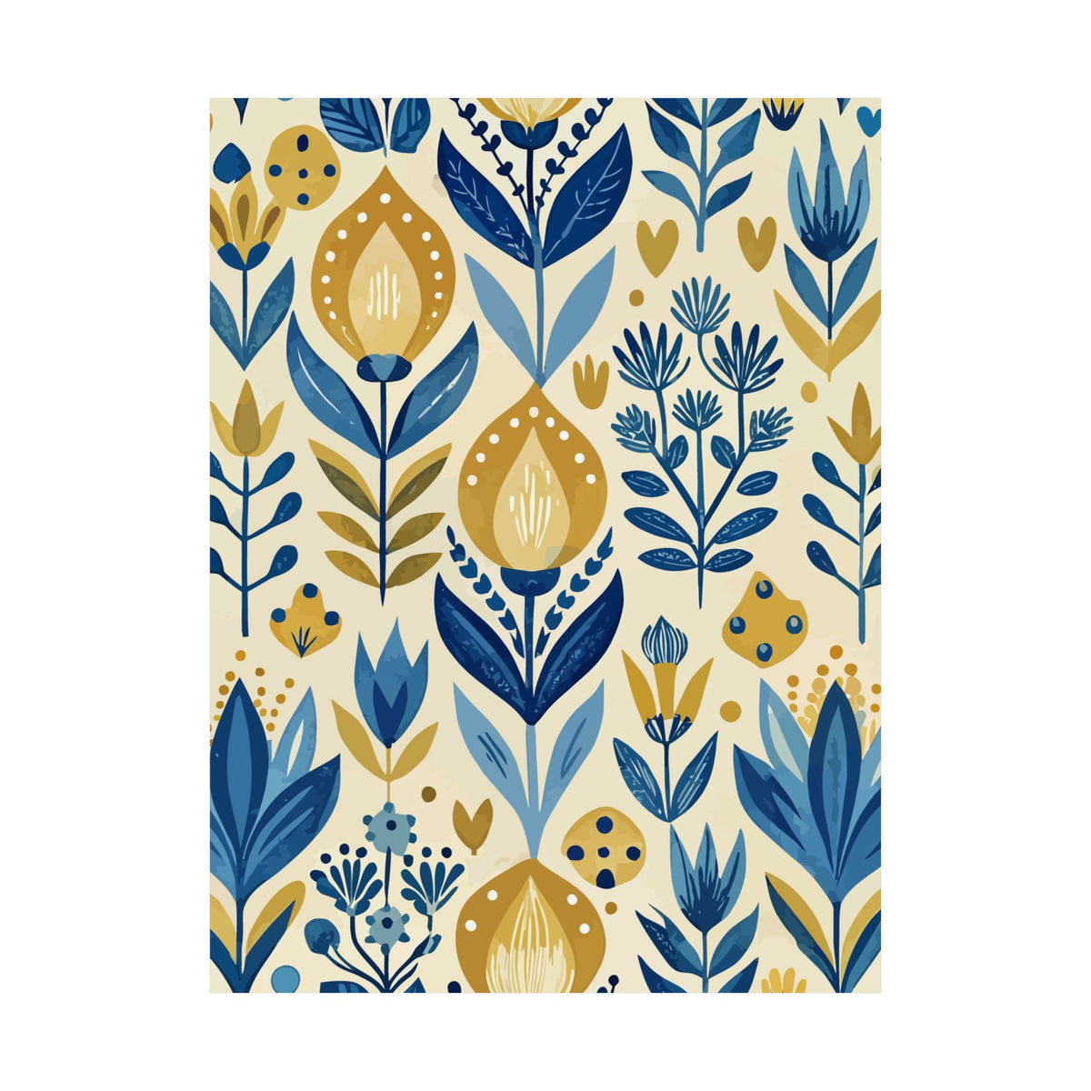 Folk Floral Pattern, Scandinavian Inspired 03 - 18 in x 24 in Matte Poster