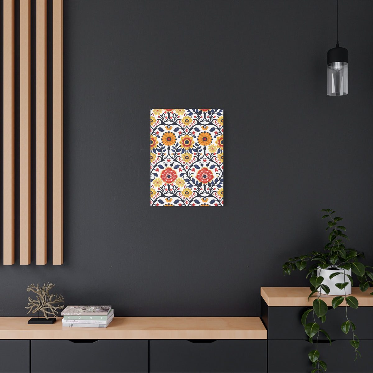 Mexican Floral Fiesta Pattern 043 - 18 in x 24 in Matte Canvas, Stretched, 1.25 in