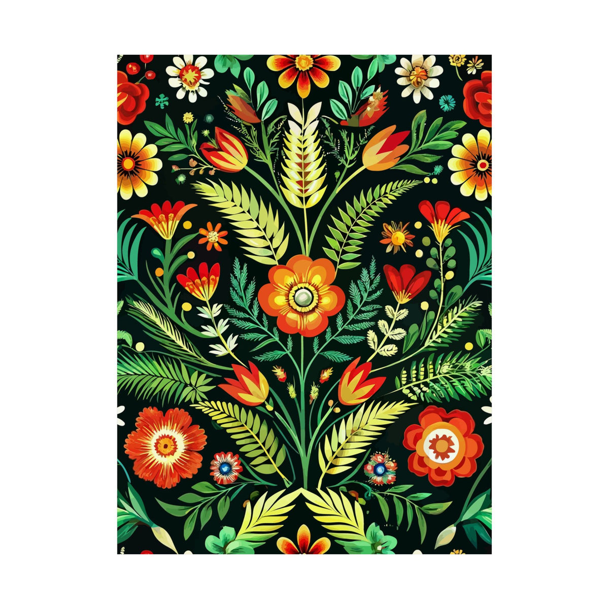 Folk Floral Pattern, Polish Inspired 02 - 18 in x 24 in Matte Poster