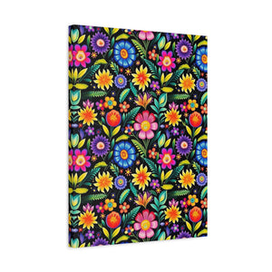 Mexican Floral Fiesta Pattern 029 - 18 in x 24 in Matte Canvas, Stretched, 1.25 in