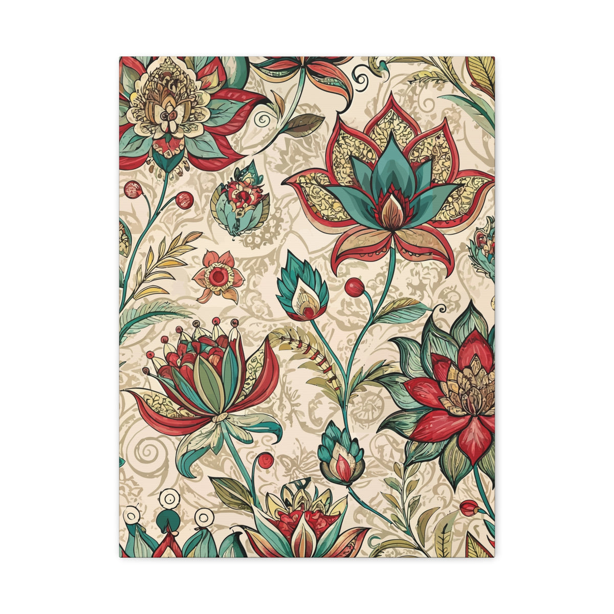 Folk Floral Pattern, Indian Inspired 10 - 18 in x 24 in Matte Canvas, Stretched, 1.25 in