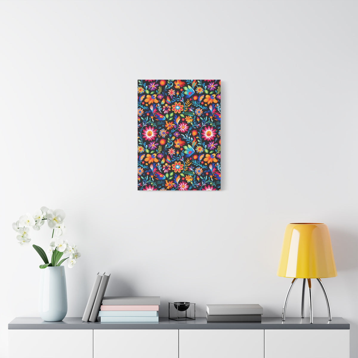 Mexican Floral Fiesta Pattern 053 - 18 in x 24 in Matte Canvas, Stretched, 1.25 in