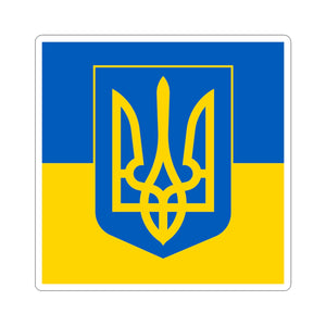Tryzub And Flag Of Ukraine - 3" x 3" Kiss-Cut Sticker
