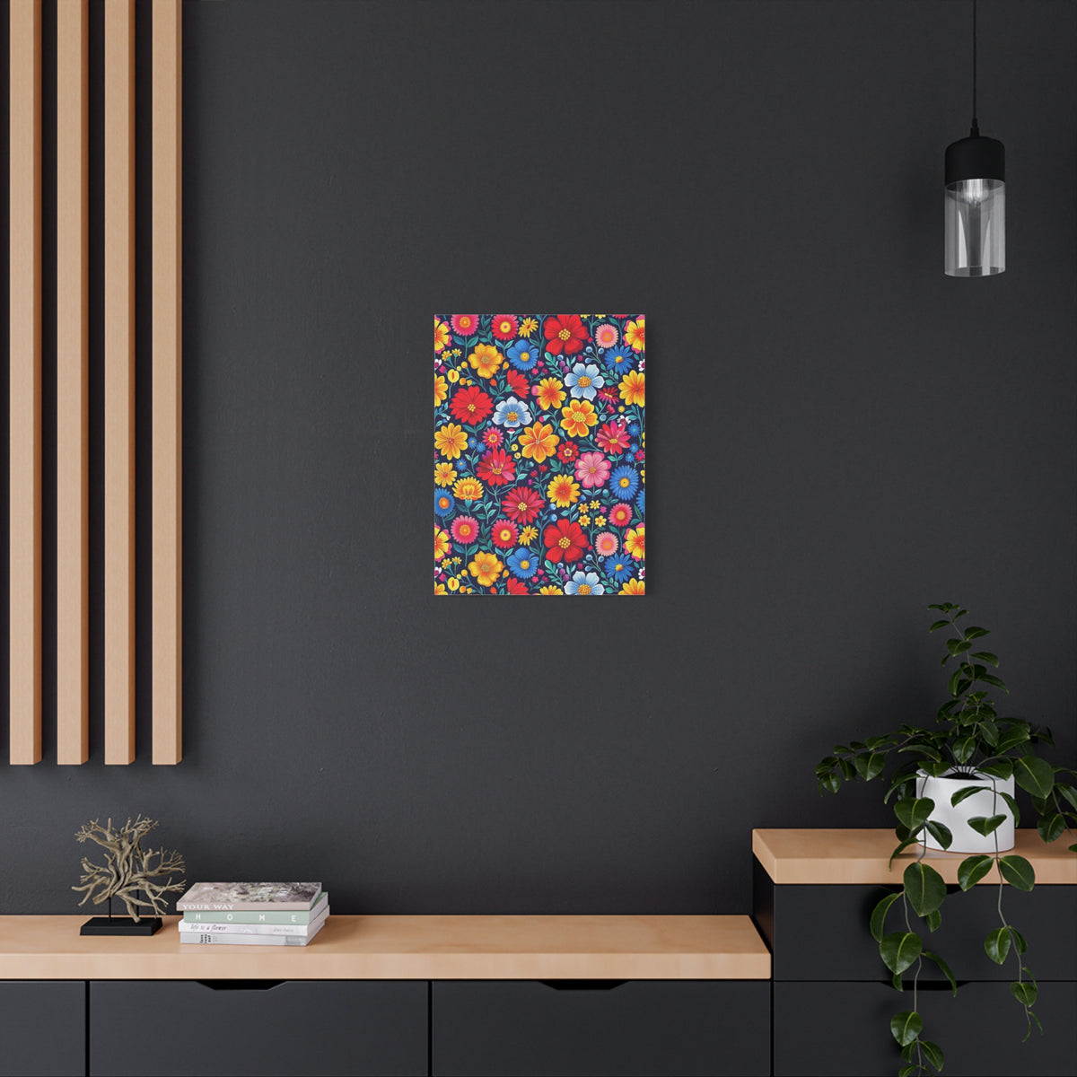 Mexican Floral Fiesta Pattern 048 - 18 in x 24 in Matte Canvas, Stretched, 1.25 in