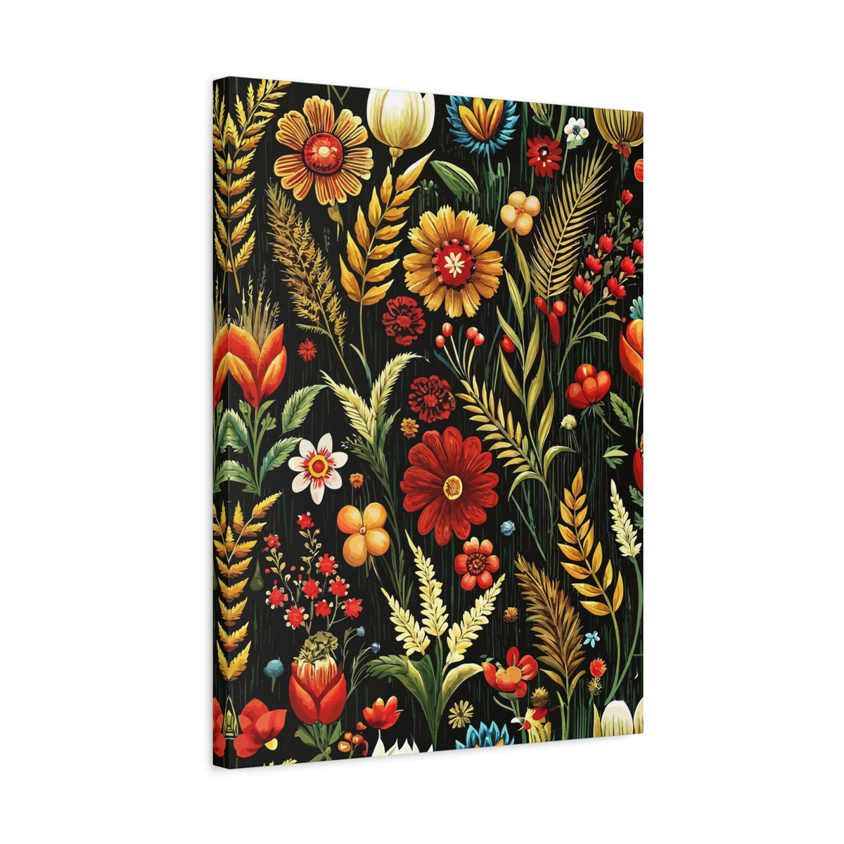 Folk Floral Pattern, Balkan Inspired 01 - 18 in x 24 in Matte Canvas, Stretched, 1.25 in
