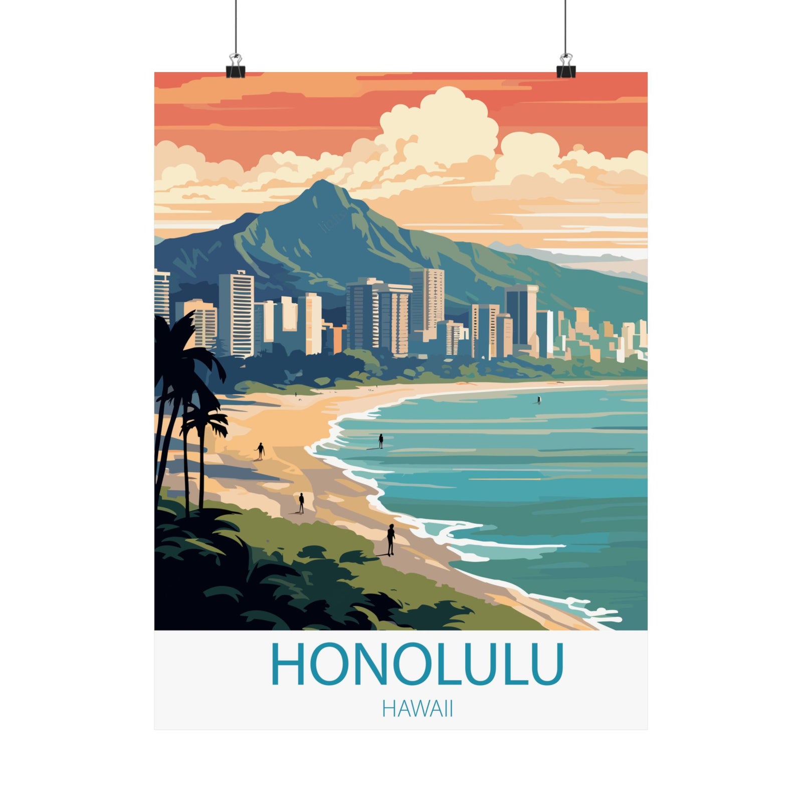 Famous Travel Destinations - Honolulu, Hawaii - 18 in x 24 in Matte Poster