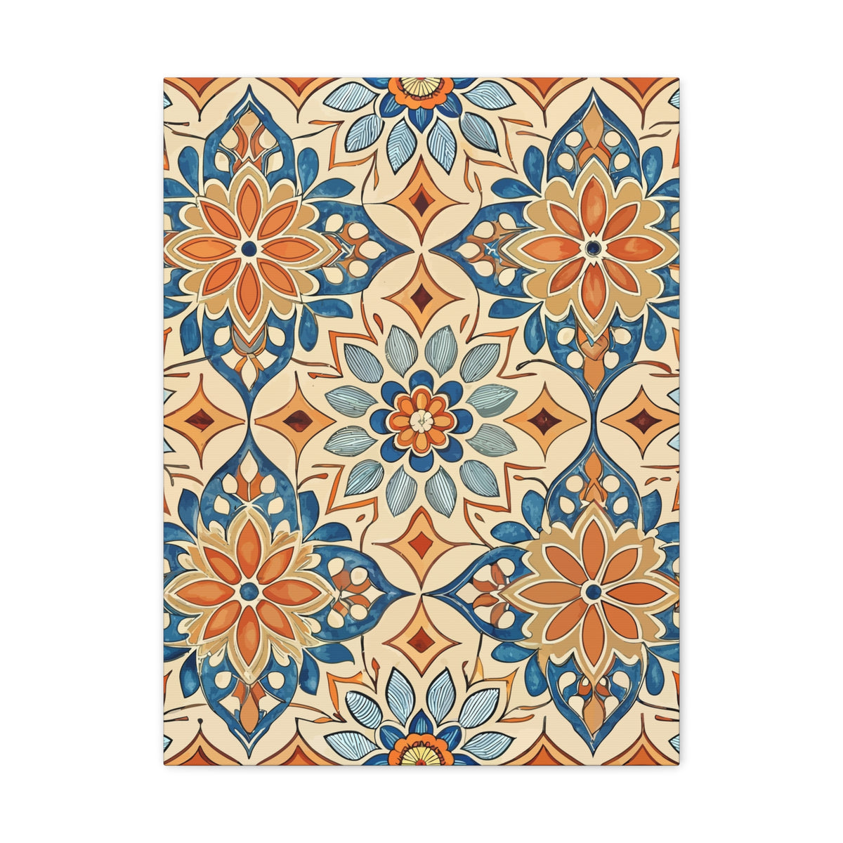 Folk Floral Pattern, Moroccan Inspired 08 - 18 in x 24 in Matte Canvas, Stretched, 1.25 in
