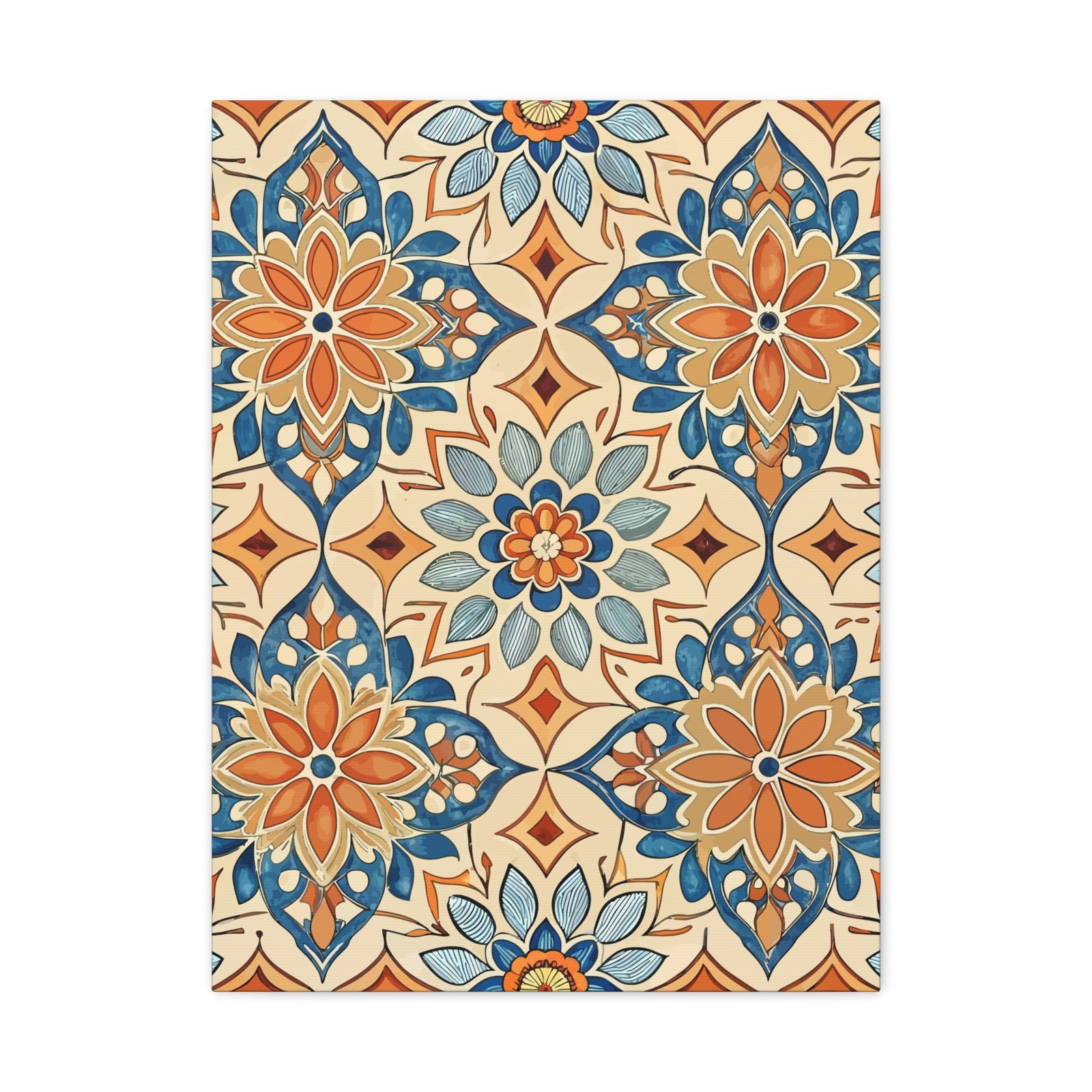 Folk Floral Pattern, Moroccan Inspired 08 - 18 in x 24 in Matte Canvas, Stretched, 1.25 in