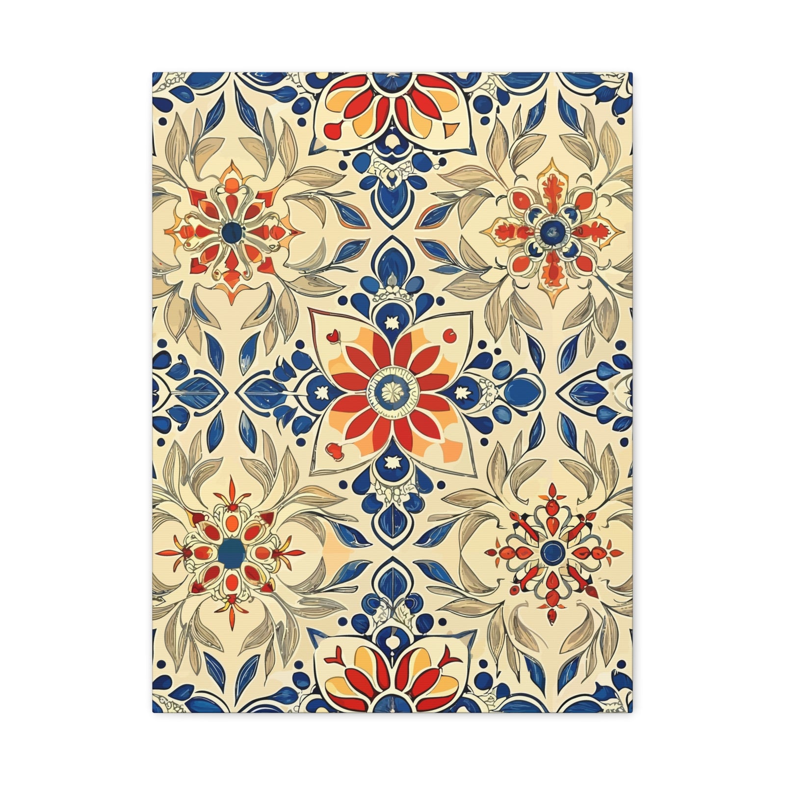 Folk Floral Pattern, Moroccan Inspired 07 - 18 in x 24 in Matte Canvas, Stretched, 1.25 in