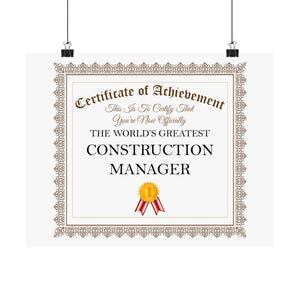 World's Greatest Construction Manager - 14 in x 11 in Matte Poster