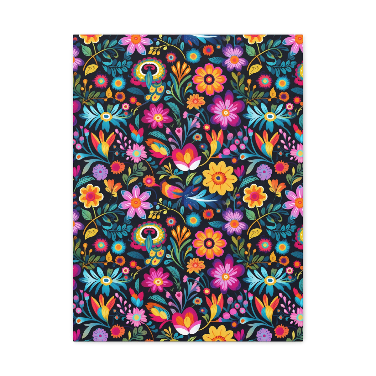 Mexican Floral Fiesta Pattern 055 - 18 in x 24 in Matte Canvas, Stretched, 1.25 in