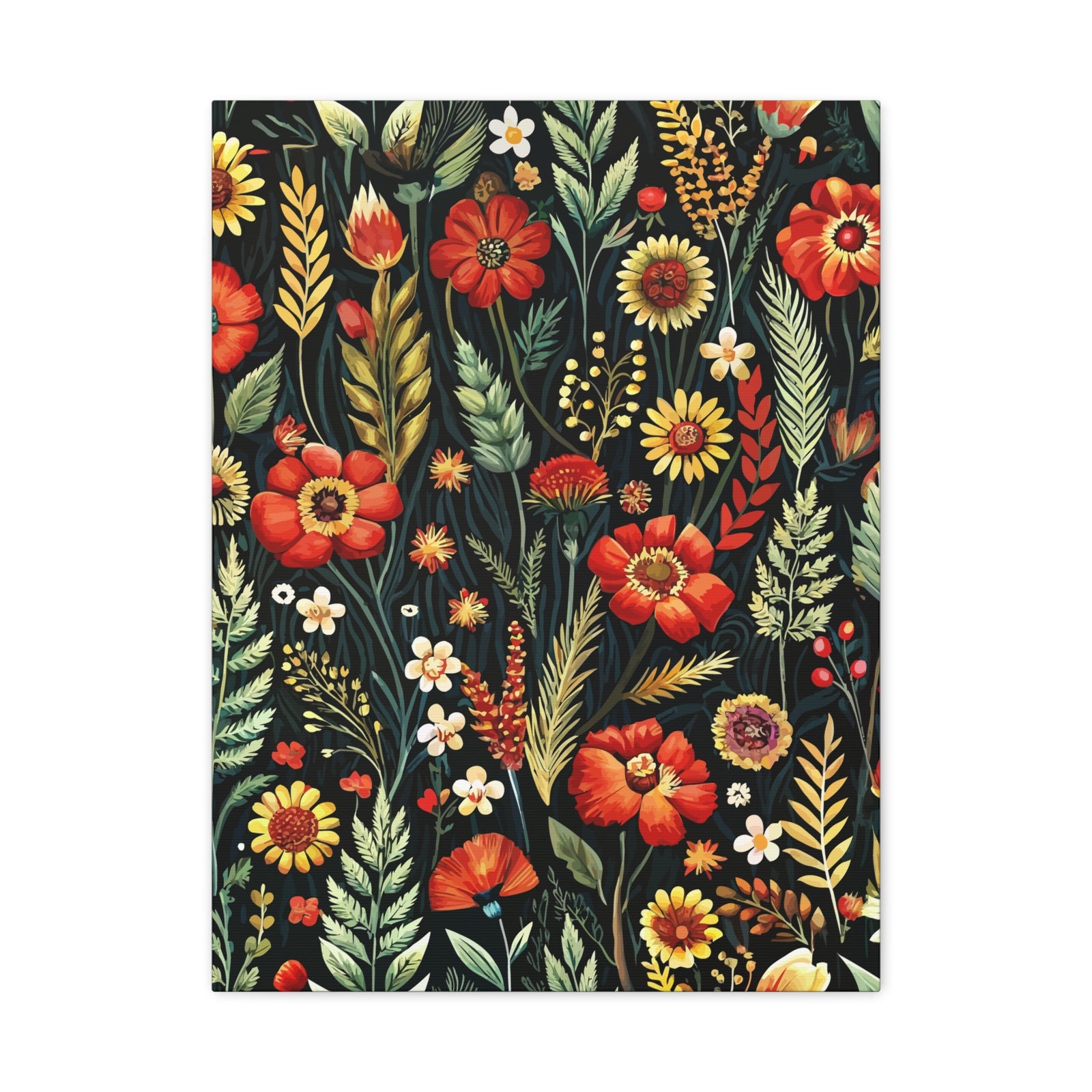 Folk Floral Pattern, Balkan Inspired 02 - 18 in x 24 in Matte Canvas, Stretched, 1.25 in