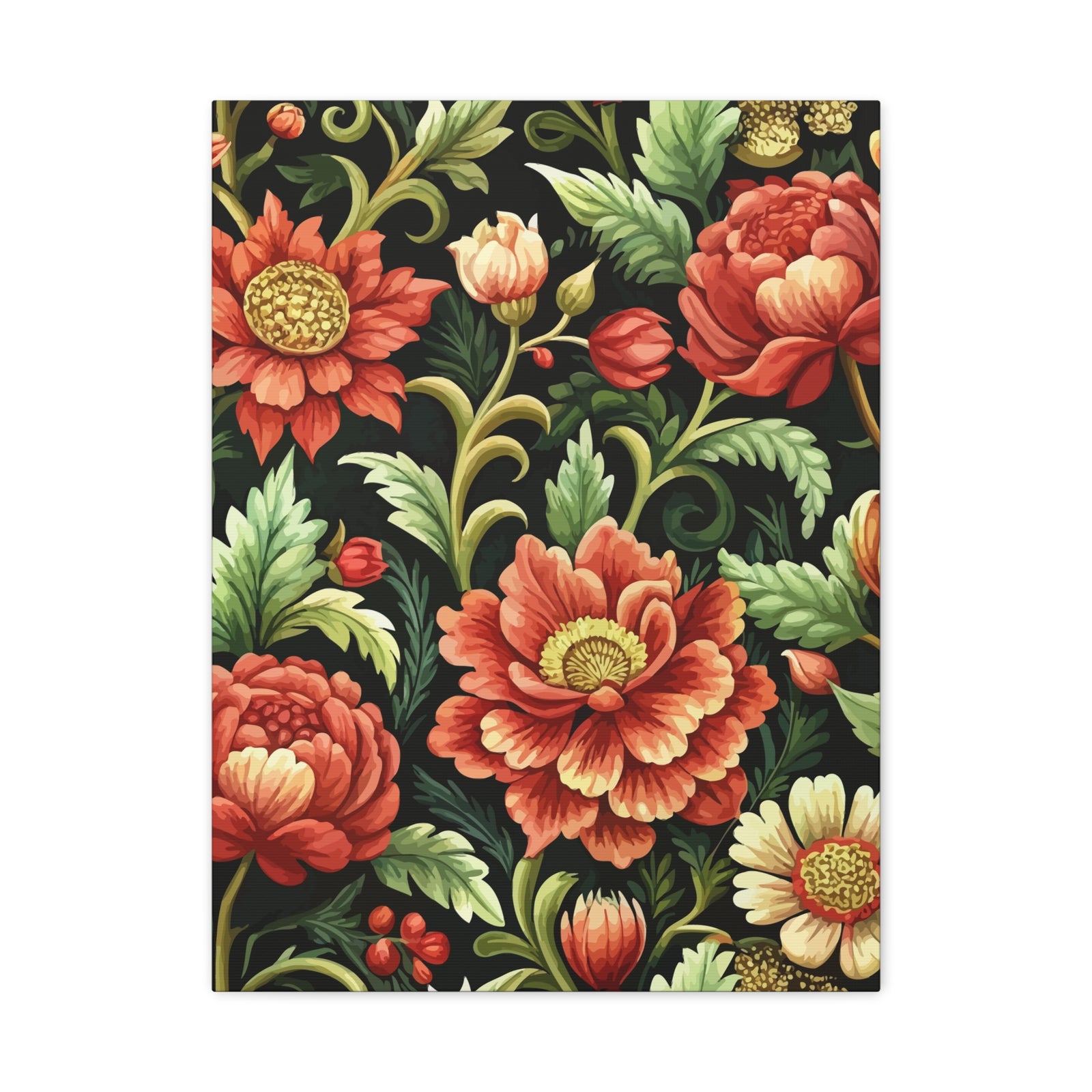 Folk Floral Pattern, Eastern European Inspired 01 - 18 in x 24 in Matte Canvas, Stretched, 1.25 in