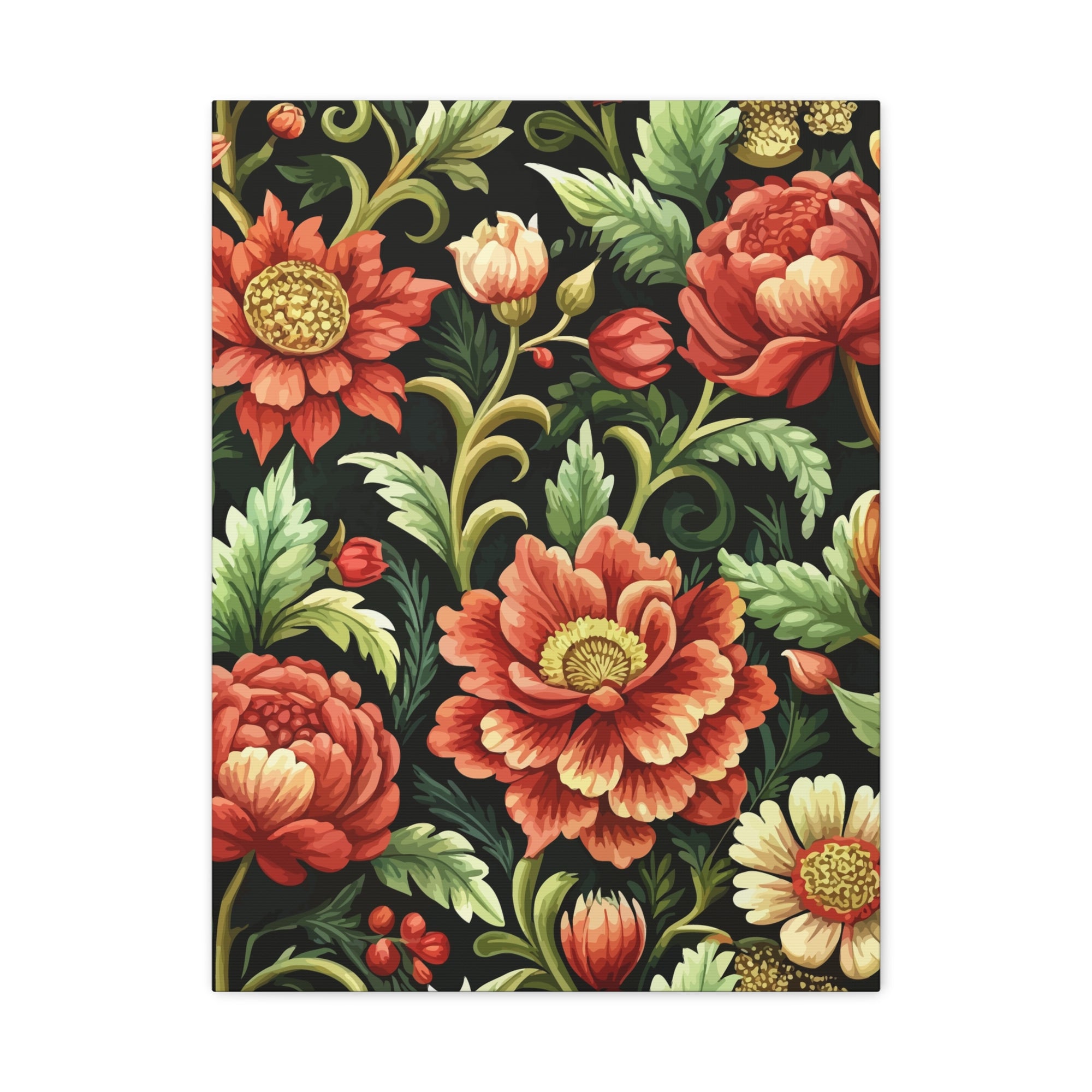 Folk Floral Pattern, Eastern European Inspired 01 - 18 in x 24 in Matte Canvas, Stretched, 1.25 in