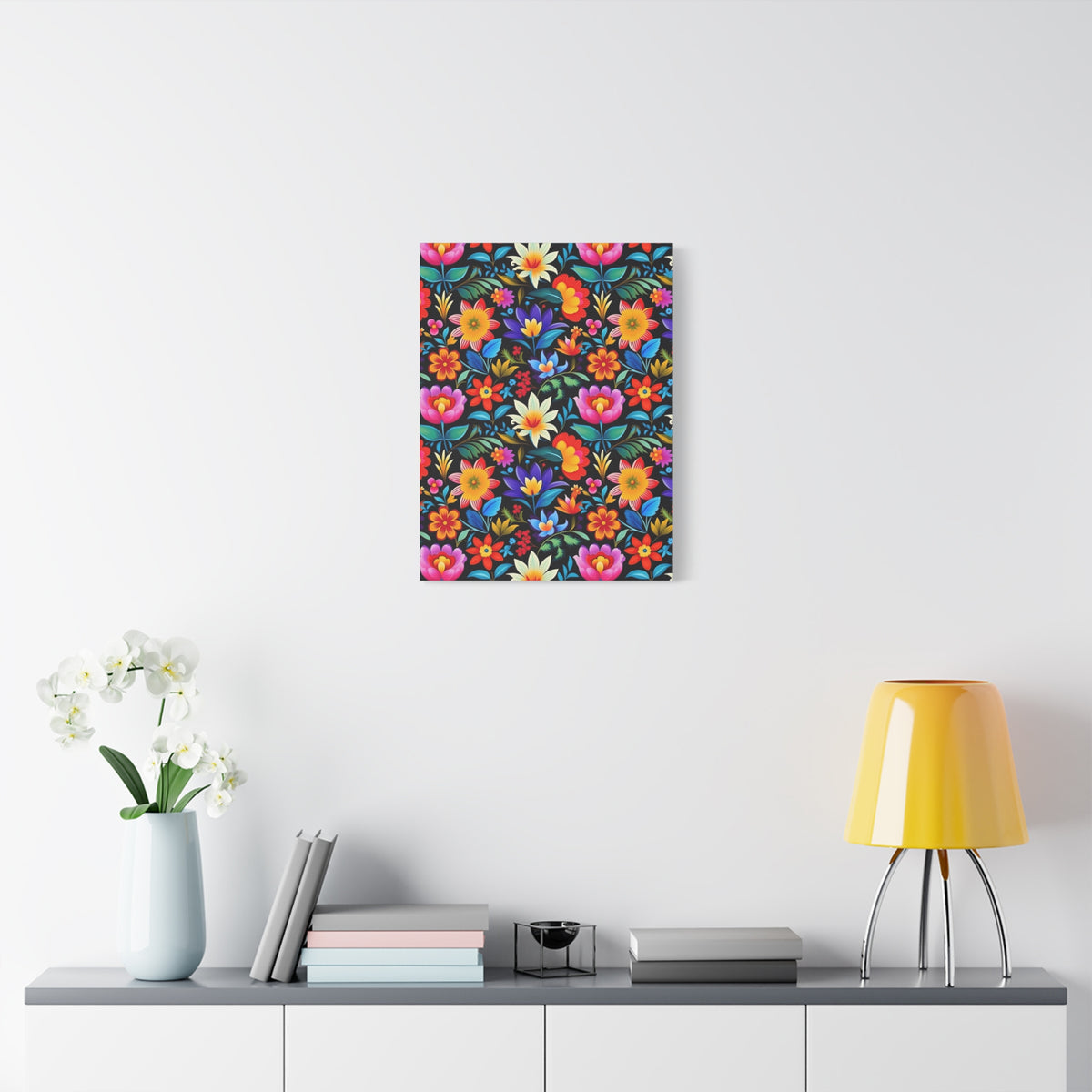 Mexican Floral Fiesta Pattern 036 - 18 in x 24 in Matte Canvas, Stretched, 1.25 in
