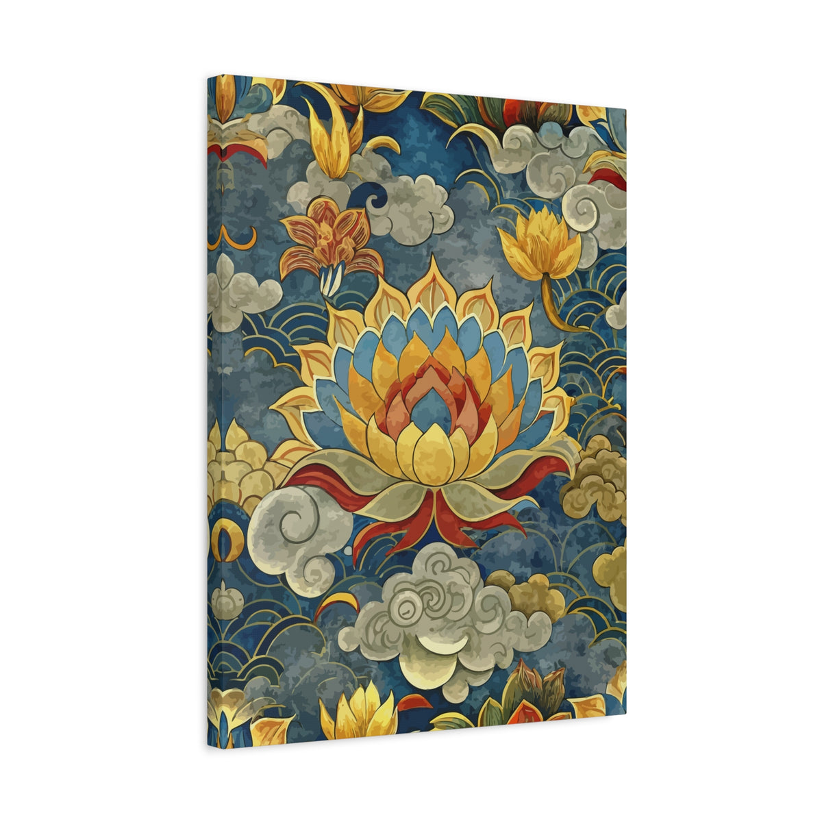 Folk Floral Pattern, Tibetan Inspired 01 - 18 in x 24 in Matte Canvas, Stretched, 1.25 in