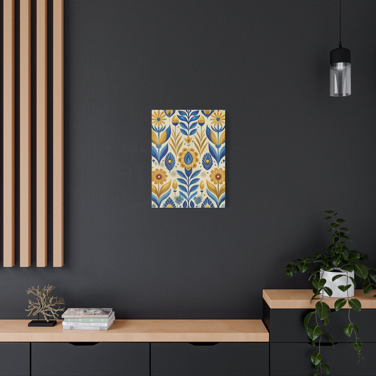 Folk Floral Pattern, Scandinavian Inspired 04 - 18 in x 24 in Matte Canvas, Stretched, 1.25 in