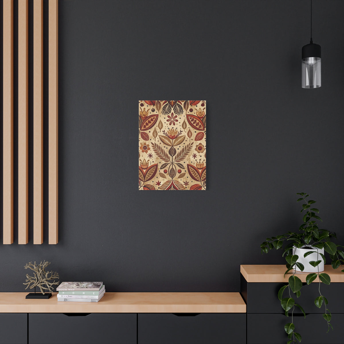 Folk Floral Pattern, Aztec Inspired 01 - 18 in x 24 in Matte Canvas, Stretched, 1.25 in