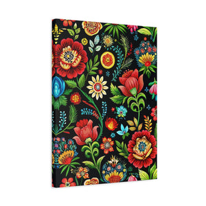 Folk Floral Pattern, Hungarian Inspired 07 - 18 in x 24 in Matte Canvas, Stretched, 1.25 in