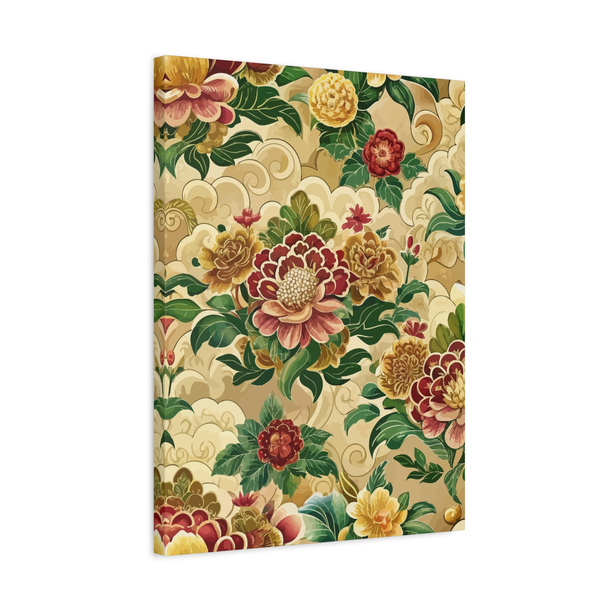 Folk Floral Pattern, Bhutanese Inspired 02 - 18 in x 24 in Matte Canvas, Stretched, 1.25 in