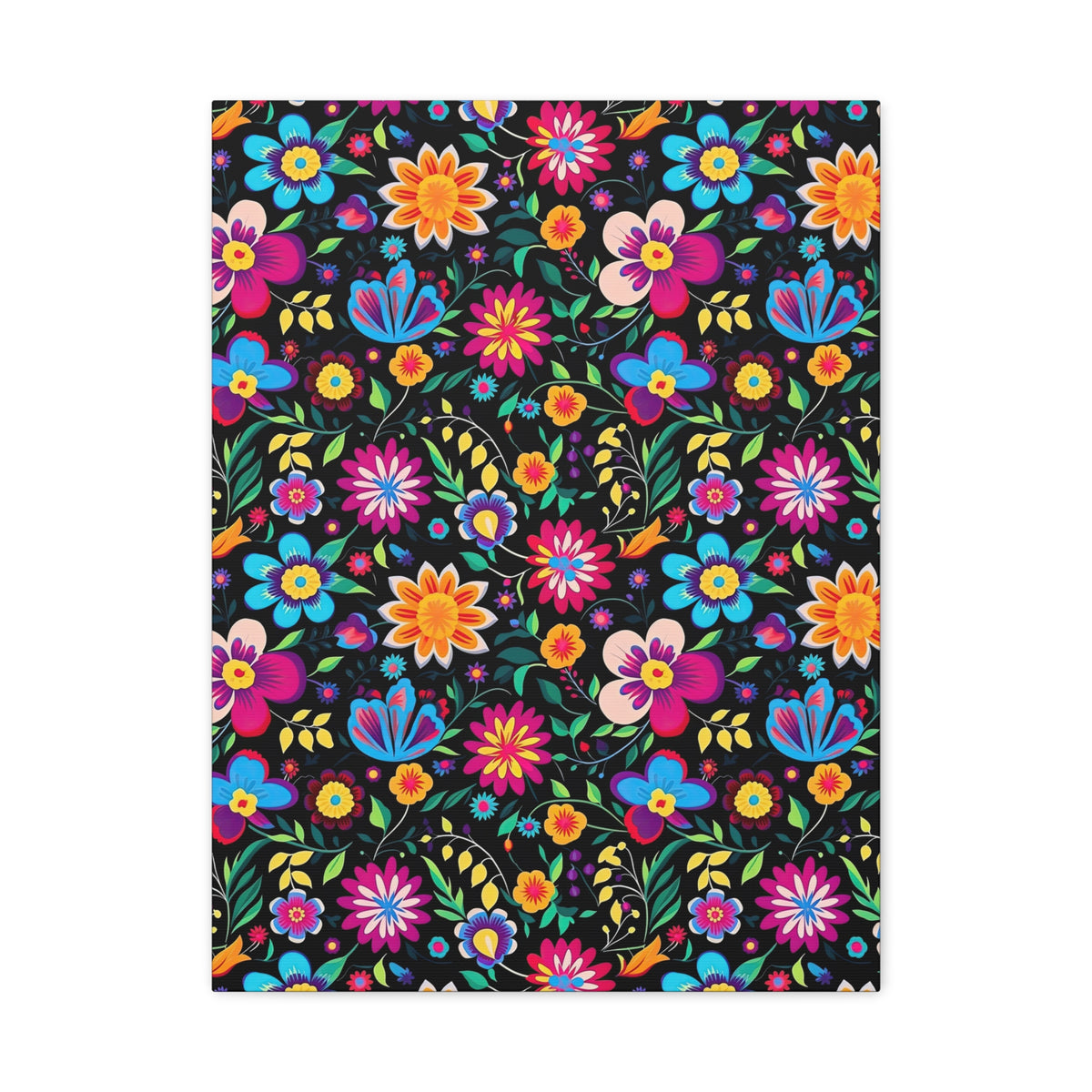 Mexican Floral Fiesta Pattern 034 - 18 in x 24 in Matte Canvas, Stretched, 1.25 in
