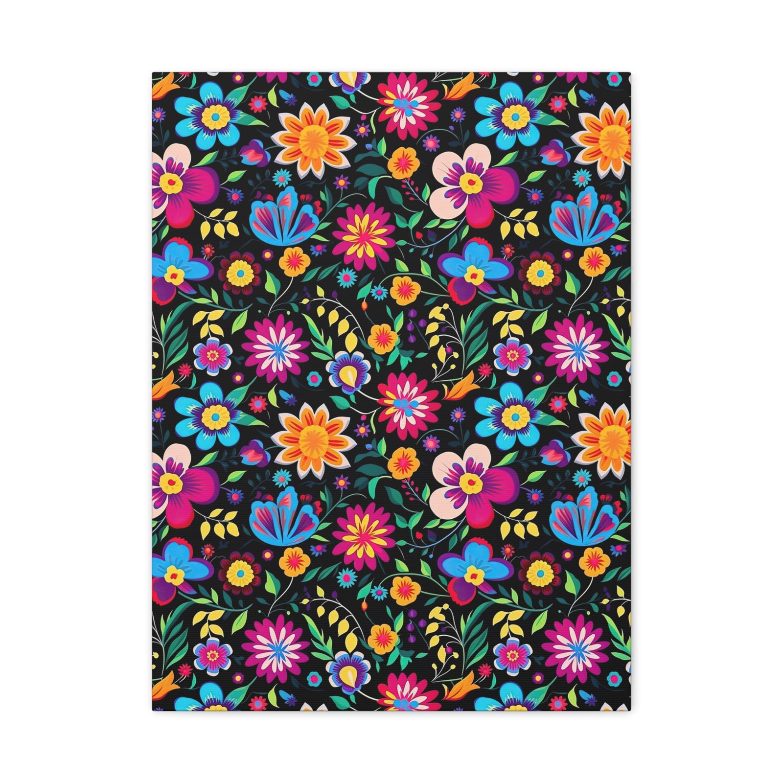 Mexican Floral Fiesta Pattern 034 - 18 in x 24 in Matte Canvas, Stretched, 1.25 in