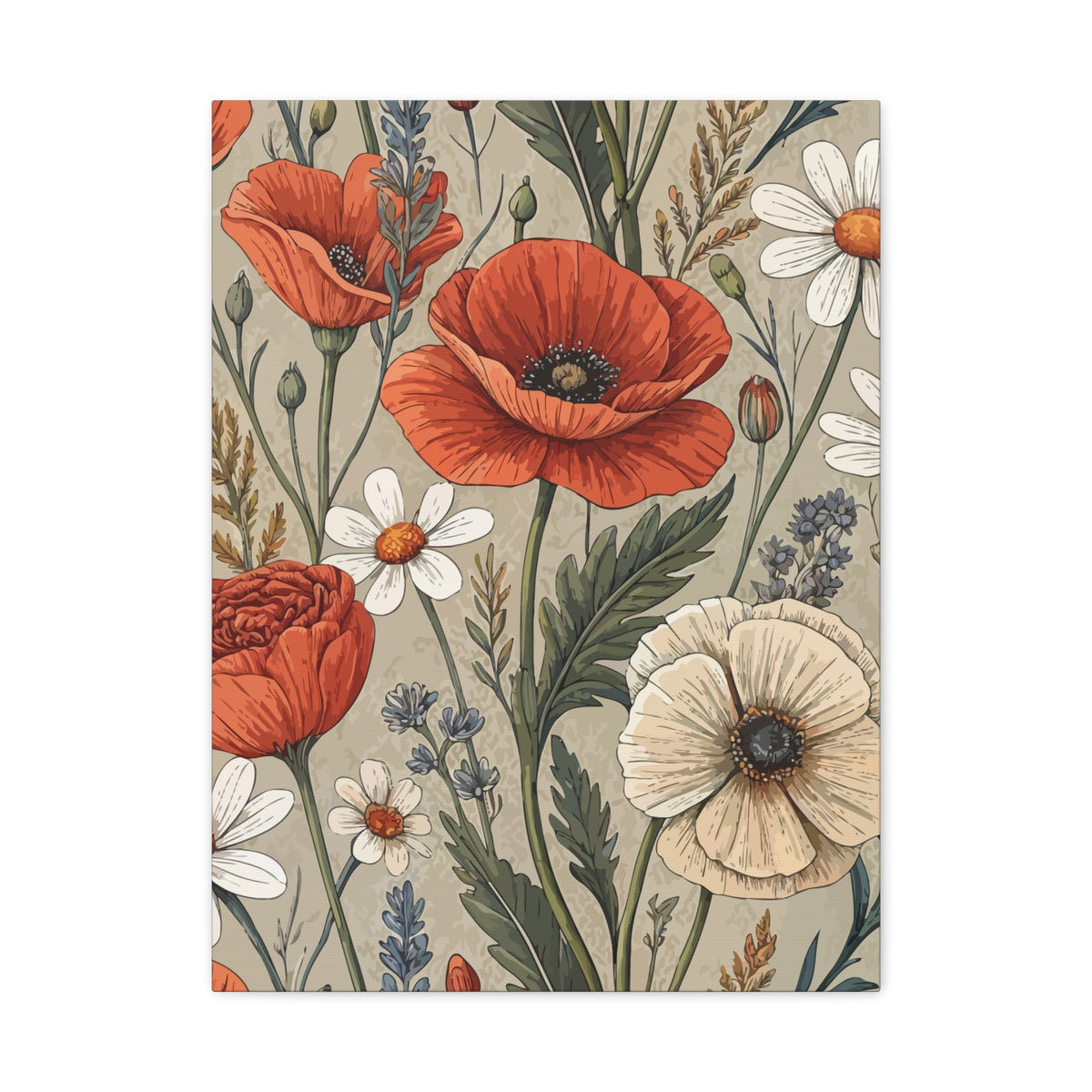 Wildflowers Pattern 020 - 18 in x 24 in Matte Canvas, Stretched, 1.25 in