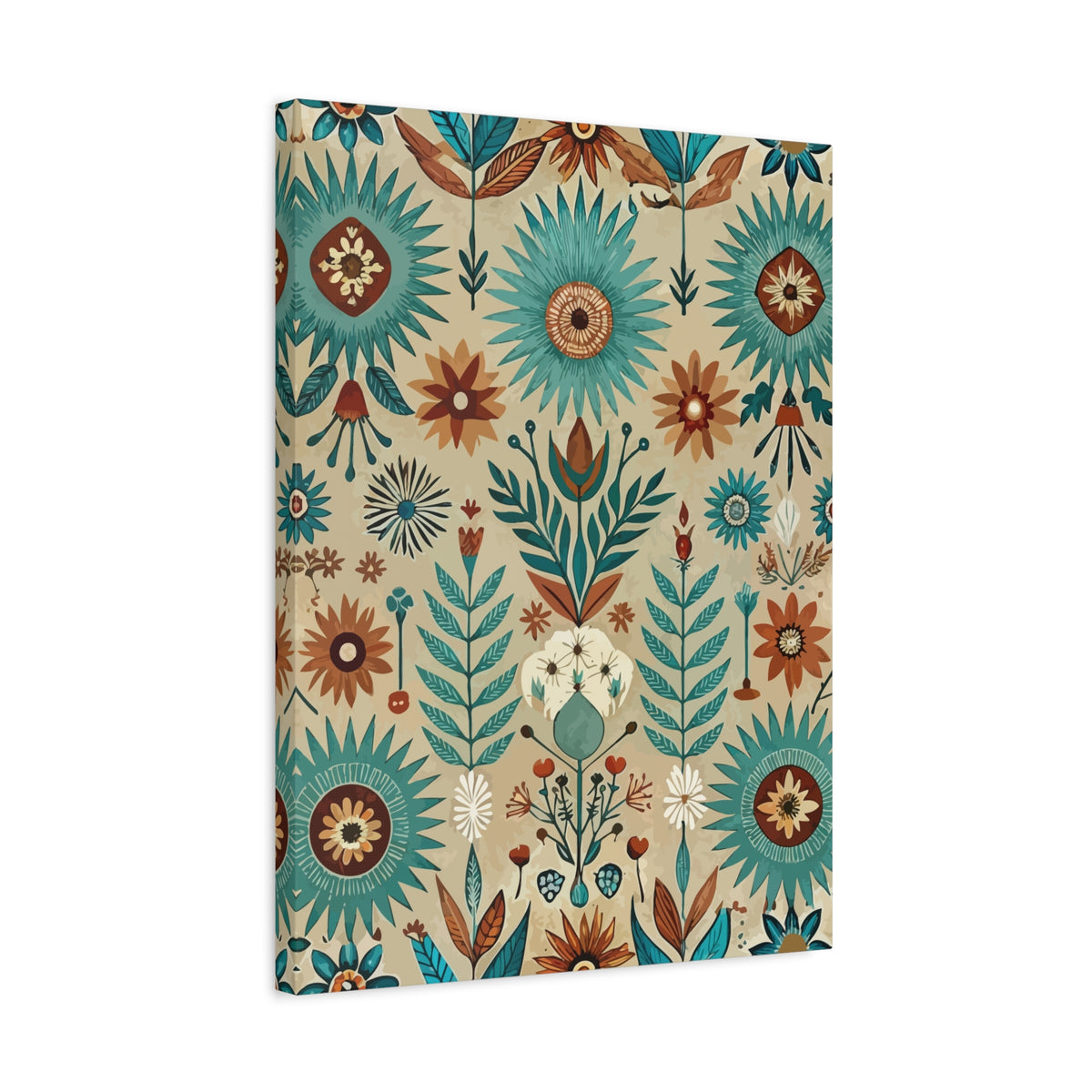 Folk Floral Pattern, Native American Inspired 01 - 18 in x 24 in Matte Canvas, Stretched, 1.25 in