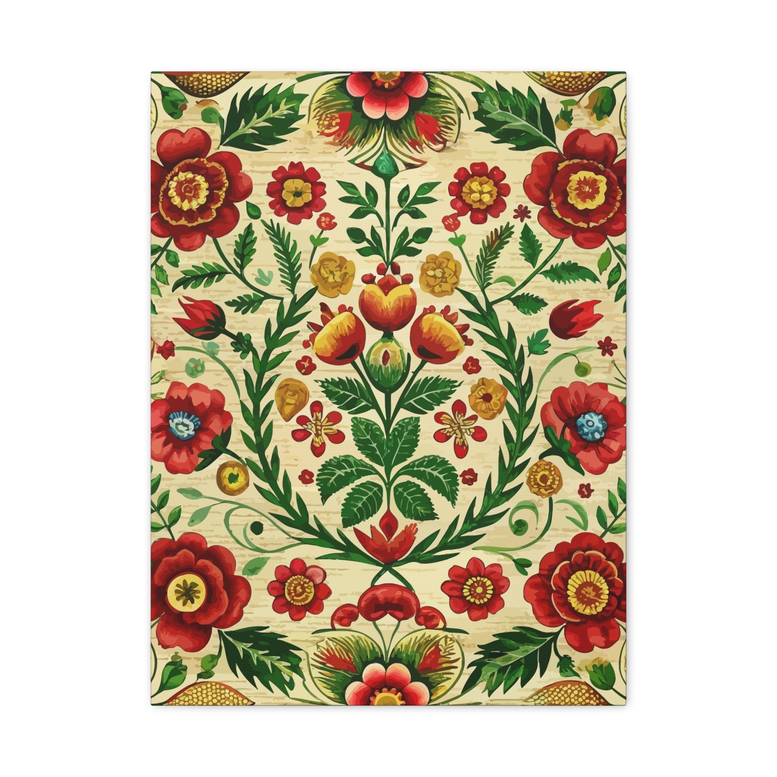 Folk Floral Pattern, Romanian Inspired 06 - 18 in x 24 in Matte Canvas, Stretched, 1.25 in