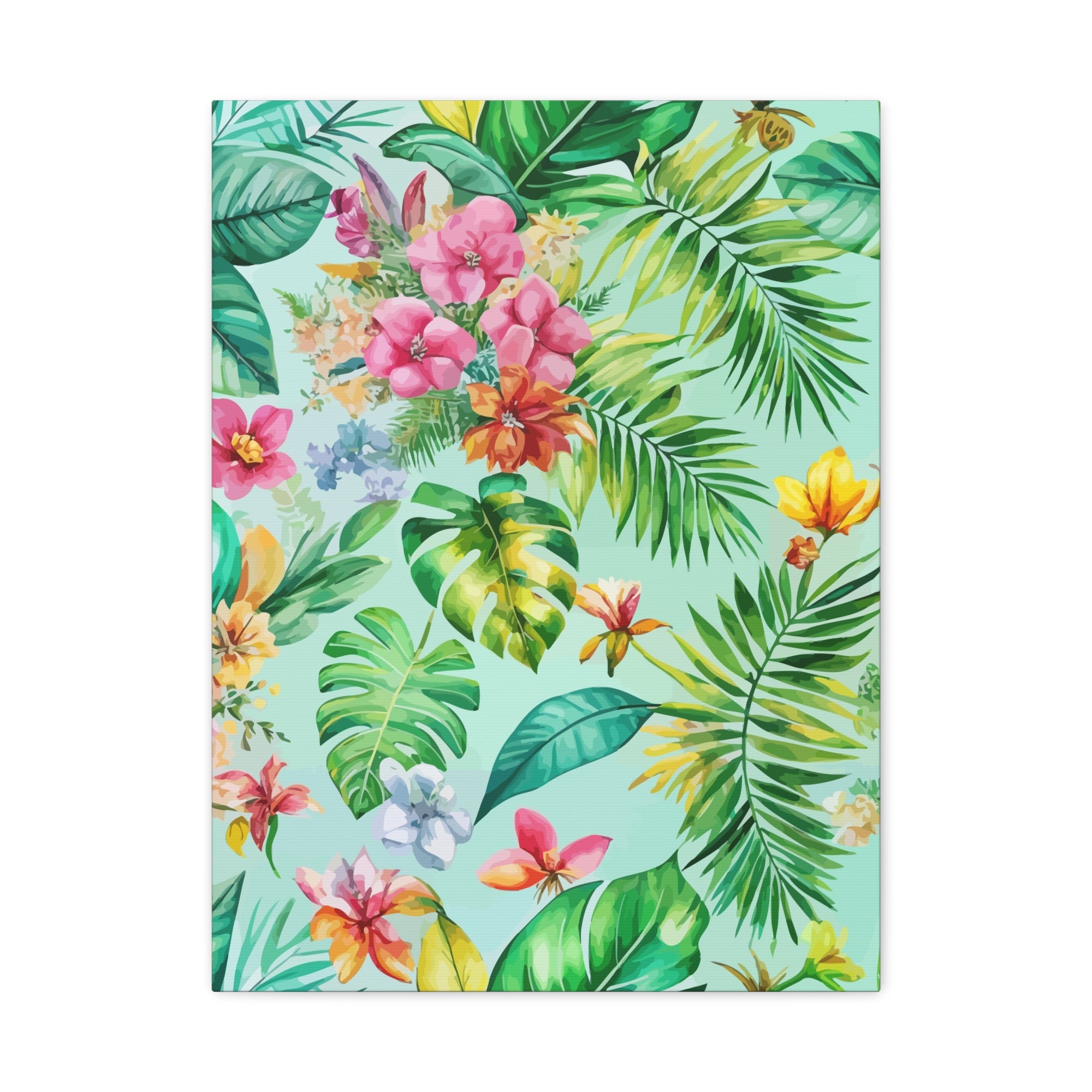 Folk Floral Pattern, Caribbean Inspired 02 - 18 in x 24 in Matte Canvas, Stretched, 1.25 in
