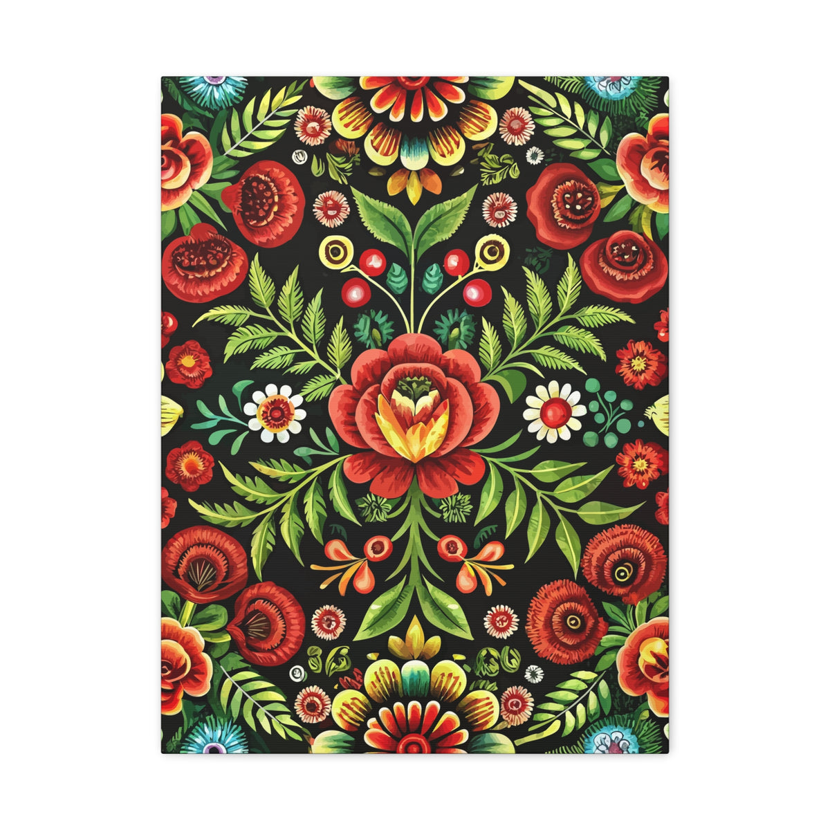 Folk Floral Pattern, Hungarian Inspired 03 - 18 in x 24 in Matte Canvas, Stretched, 1.25 in