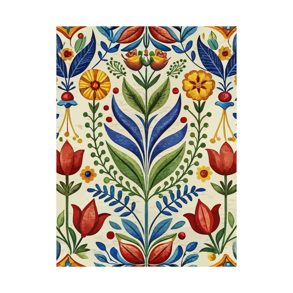 Folk Floral Pattern, Swedish Inspired 01 - 18 in x 24 in Matte Poster