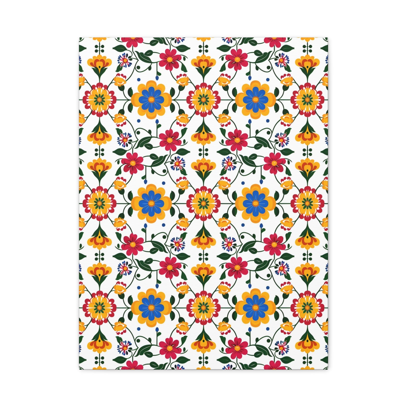 Mexican Floral Fiesta Pattern 018 - 18 in x 24 in Matte Canvas, Stretched, 1.25 in