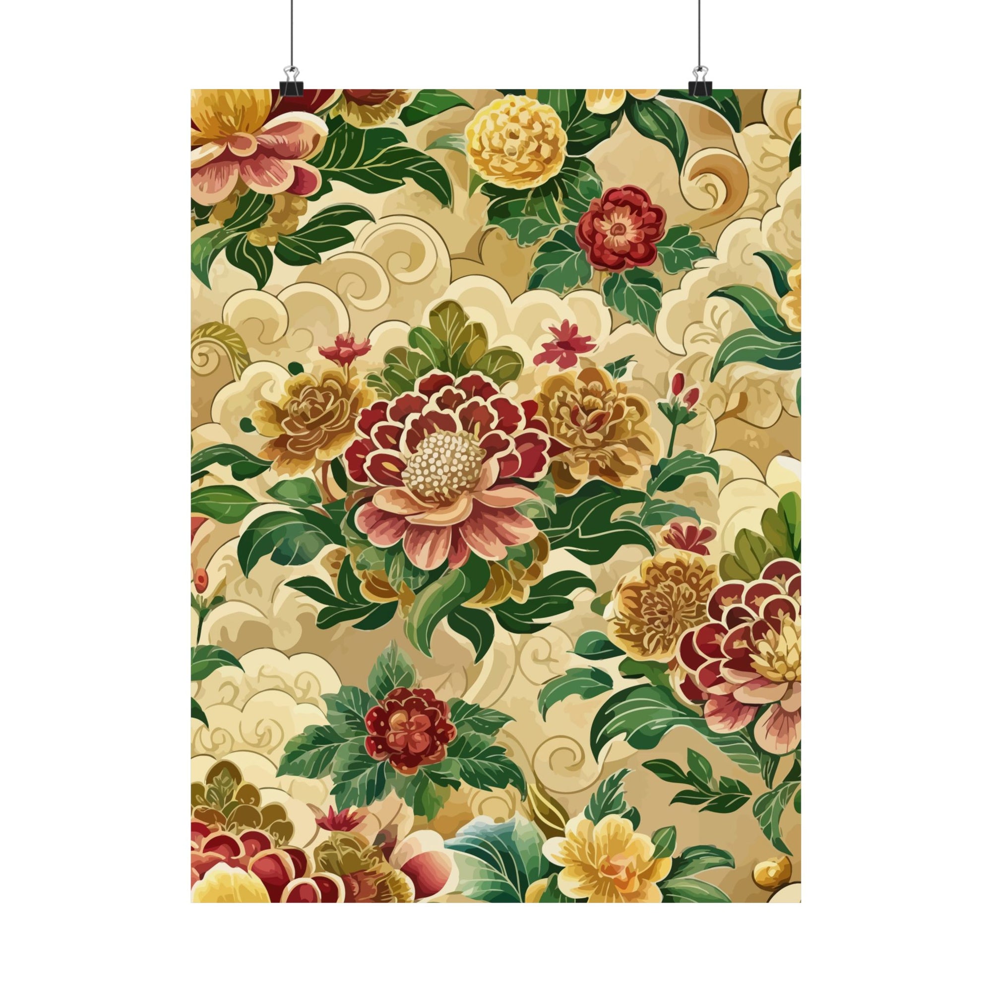 Folk Floral Pattern, Bhutanese Inspired 02 - 18 in x 24 in Matte Poster