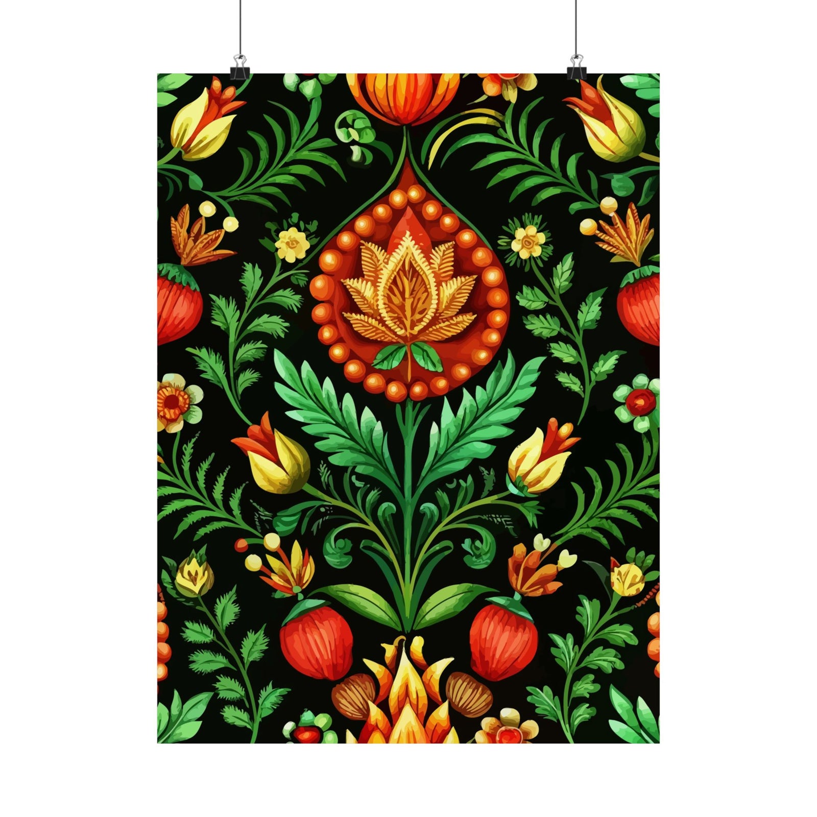 Folk Floral Pattern, Hungarian Inspired 01 - 18 in x 24 in Matte Poster