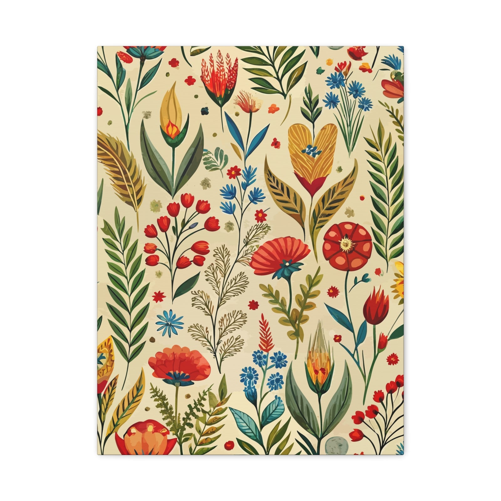 Folk Floral Pattern, Bulgarian Inspired 02 - 18 in x 24 in Matte Canvas, Stretched, 1.25 in