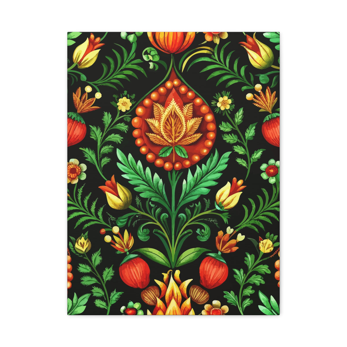 Folk Floral Pattern, Hungarian Inspired 01 - 18 in x 24 in Matte Canvas, Stretched, 1.25 in
