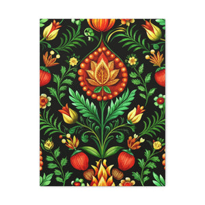 Folk Floral Pattern, Hungarian Inspired 01 - 18 in x 24 in Matte Canvas, Stretched, 1.25 in