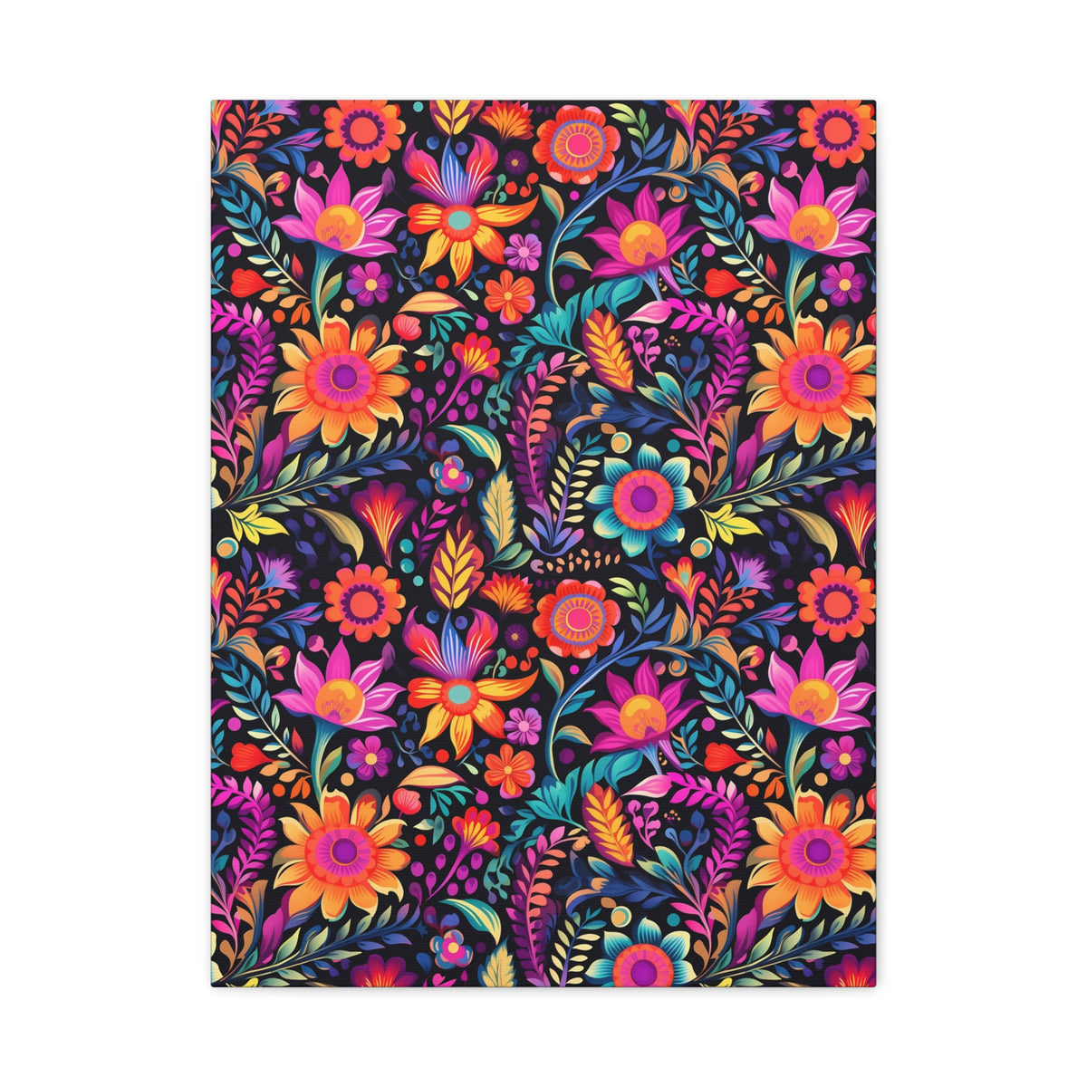 Mexican Floral Fiesta Pattern 059 - 18 in x 24 in Matte Canvas, Stretched, 1.25 in