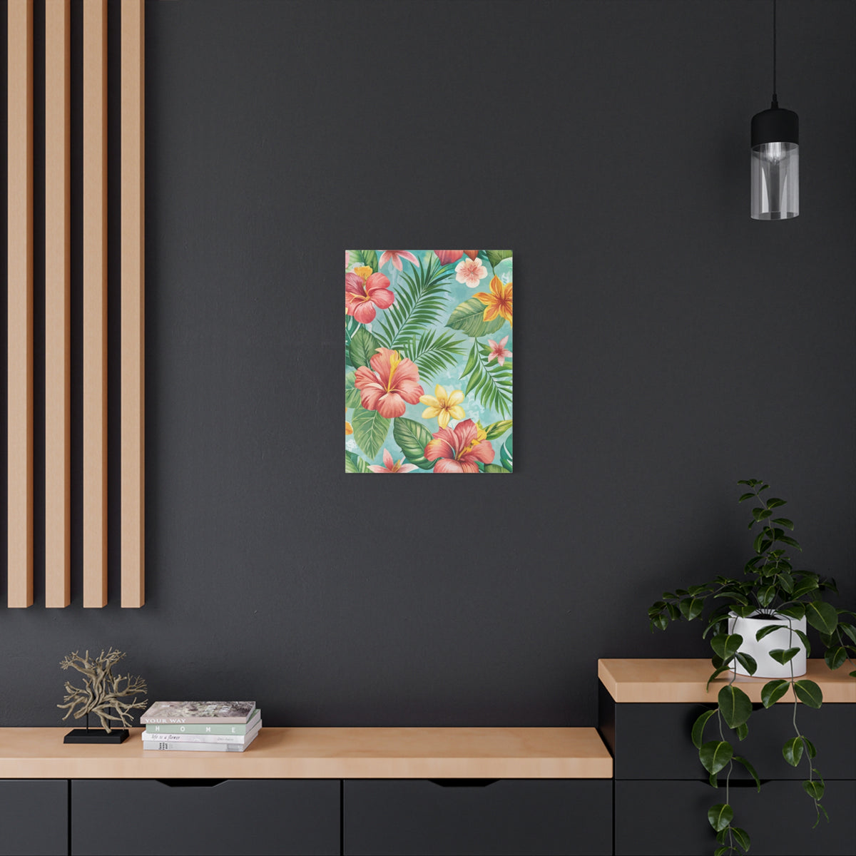 Folk Floral Pattern, Hawaiian Inspired 02 - 18 in x 24 in Matte Canvas, Stretched, 1.25 in