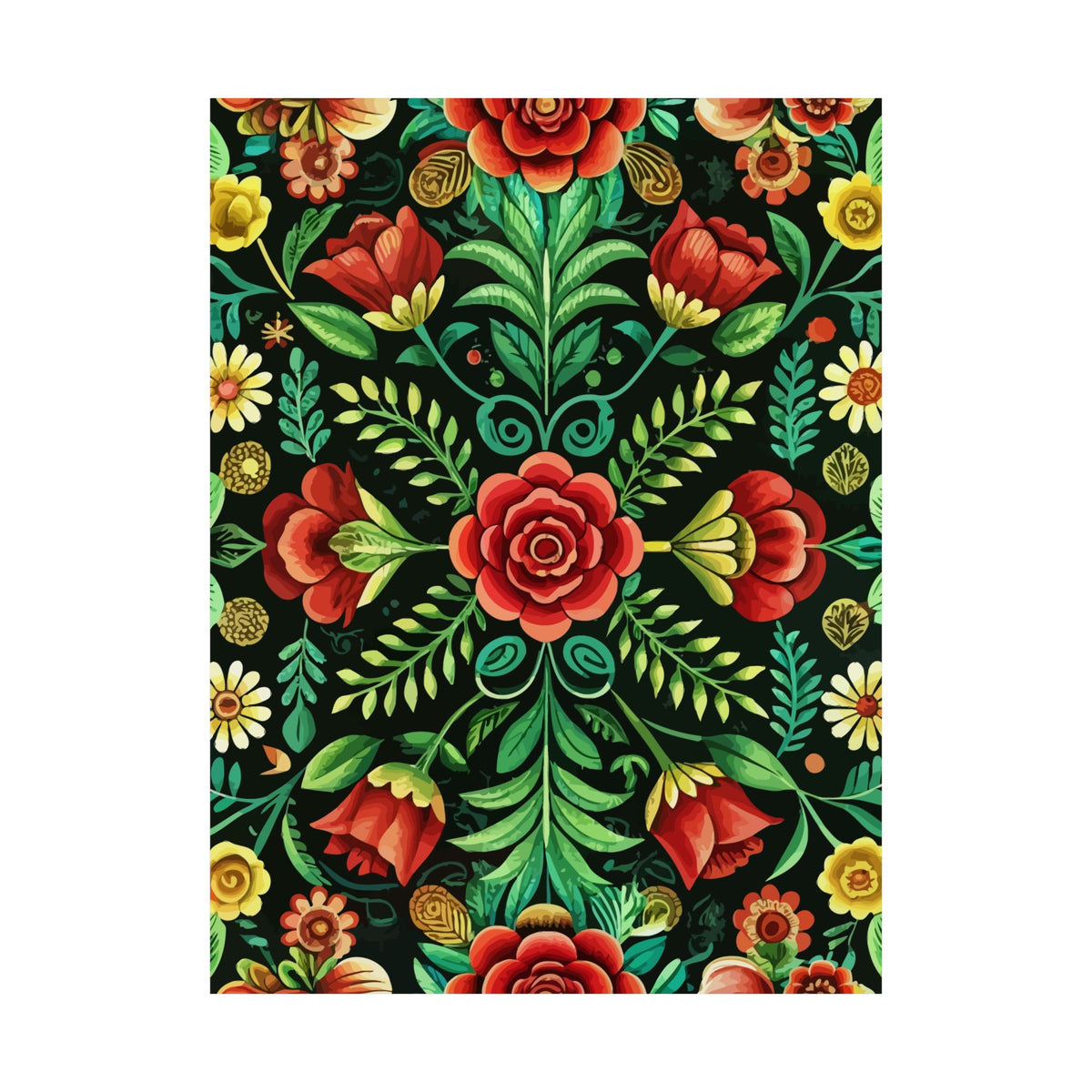 Folk Floral Pattern, Hungarian Inspired 06 - 18 in x 24 in Matte Poster